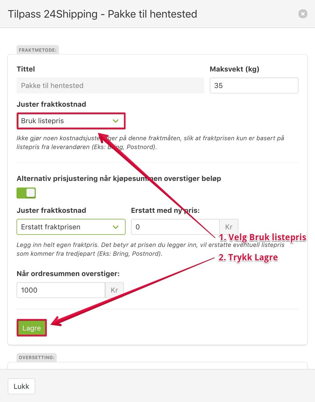 Prissetting av frakt til kunder